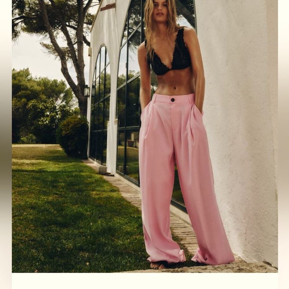 NWT Zara Wide Leg Flowy Modal Soft Pink Pleated Palazzo Trouser Size Small & Med